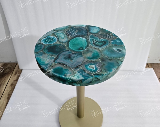 Round Green Agate Table Top | Custom Dining or Coffee Table