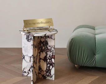 Calacatta Marble Coffee Table | With X Shape Base Side Table | Handmade Luxury | (Customisable)