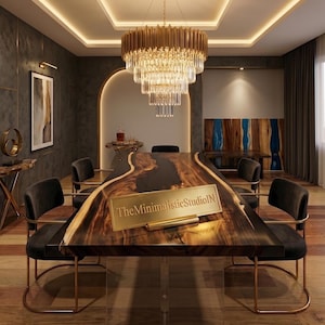 Rectangular Acacia Wood Black Epoxy Table Top | Handmade Resin River Dining Top | (Customizable)