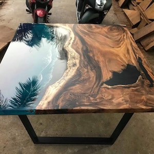 Square Epoxy Acacia Wood Table Top | Dining Table Top | Live Edge | Coffee Table Top | (Customizable)