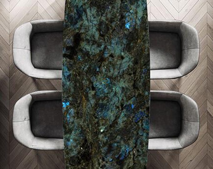Handmade Labradorite Table Top | Iridescent Gemstone Slab, Customisable