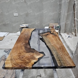 Acacia Wood Clear Epoxy Rectangle Table Top | Dining Table Top | Coffee Table Top (Customisable)