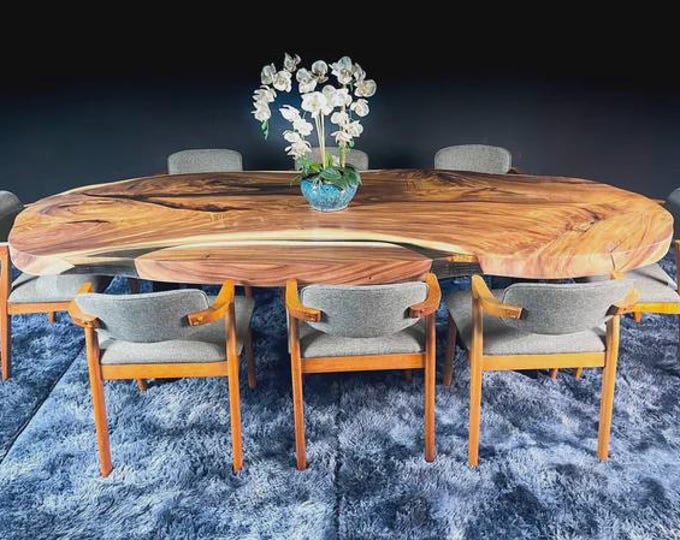 Epoxy Acacia Wood Dining Table Top | Oval Live Edge, Customizable