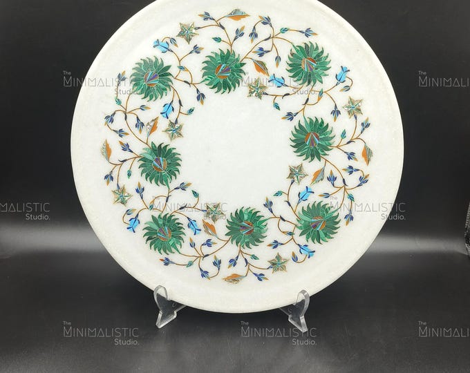 Makrana Marble Inlay Plate | Floral Pietra Dura Wall Art