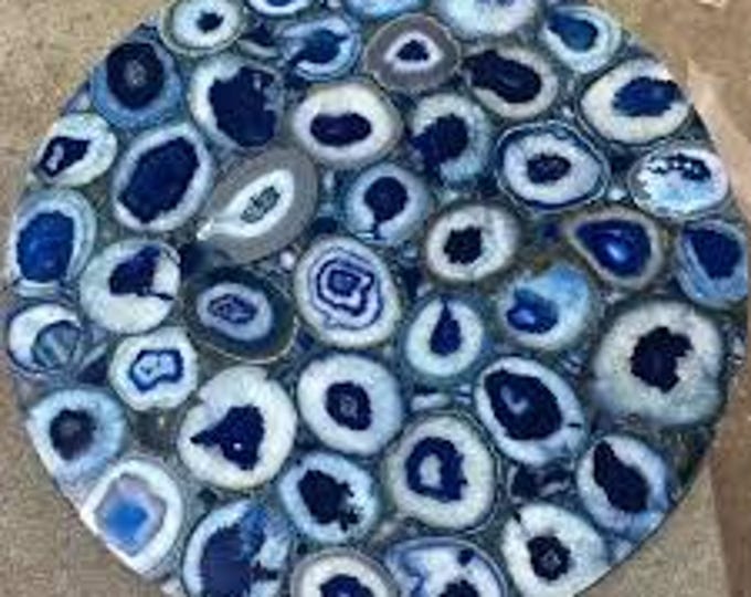 Blue Agate Round Table Top | Polished Gemstone Centerpiece