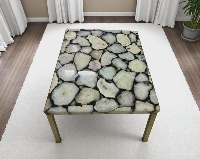 Handmade Grey Black Agate Square Table Top – Gemstone Dining or Coffee Table