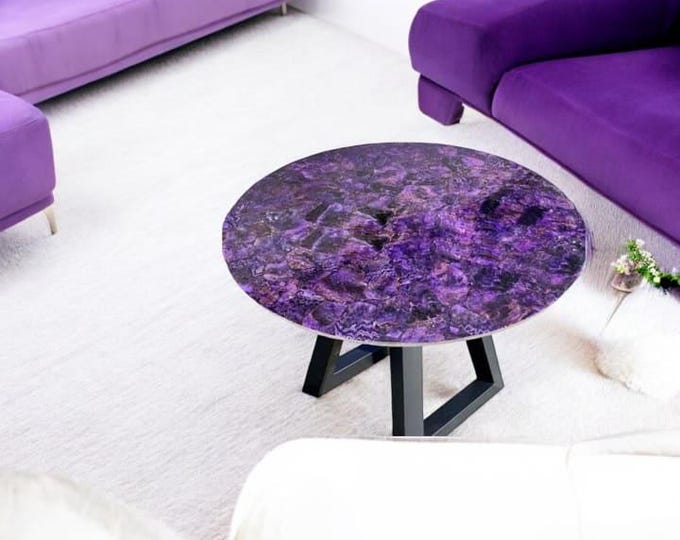 Round Amethyst Gemstone Table Top | Custom Coffee Table