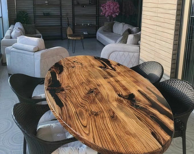 Oval Acacia Wood Table Top with Black Epoxy Resin | Customizable