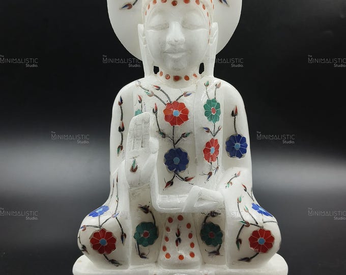 Handmade Marble Buddha Statue | Stone Inlay, Indian Art, Zen Decor