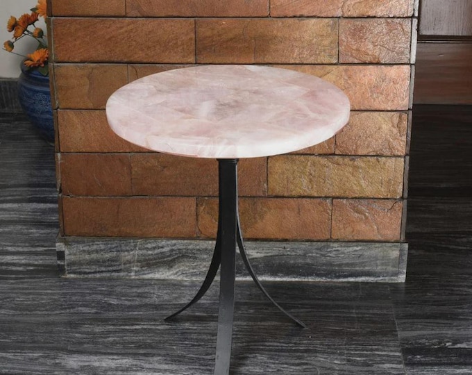 Round Rose Quartz Table Top | Customizable Stone Table