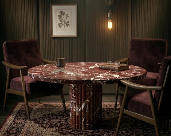 Round Rosso Levanto Marble Table Top | Handmade Coffee Top | (Customisable)