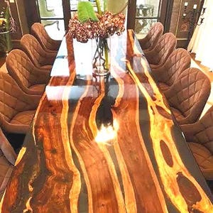 Natural Acacia Wood Epoxy Table Top | Rectangle Table Top | Dining Table Top | Coffee Table Top | Live Edge Table (Customisable)
