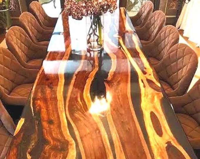 Natural Acacia Wood Epoxy Table Top | Rectangle Table Top | Dining Table Top | Coffee Table Top | Live Edge Table (Customisable)