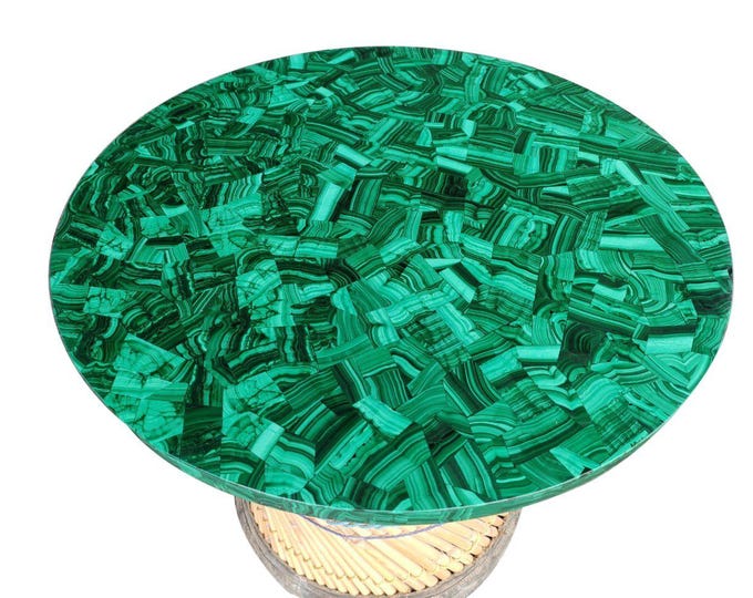 Handmade Round Malachite Table Top | Luxury Gemstone Decor (Customisable)