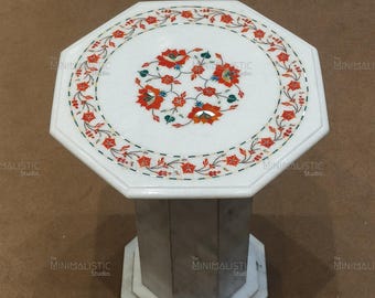 Handgefertigte achteckige Marmor Inlay Tischplatte | Pietra Dura Art
