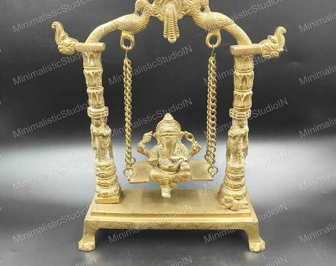 Brass Lord Ganesha Statue on Swing Jhula | Handmade Hindu Idol