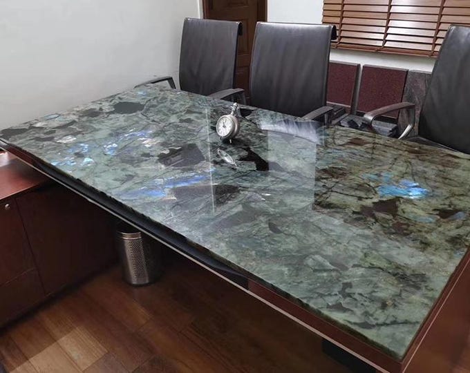 Rectangular Labradorite Stone Table Top | Polished Natural Crystal Slab