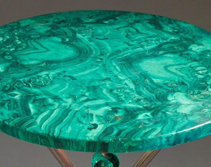 Round Malachite Table Top | Luxury Green Gemstone Designer Decor Coffee Dining Table | (Customisable)