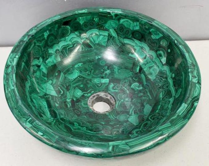 Handmade Malachite Stone Round Sink | Luxury Gemstone Vessel