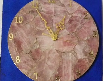 Rose Quartz Round Wall Clock | Luxury Pink Gemstone Home Decor | Handmade Crystal Timepiece