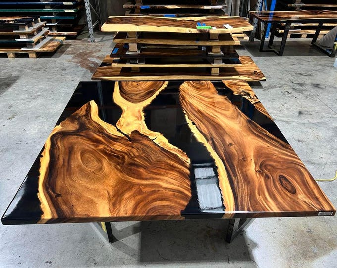 Black Epoxy River Acacia Wood Table Top | Handmade, Square (Customizable)