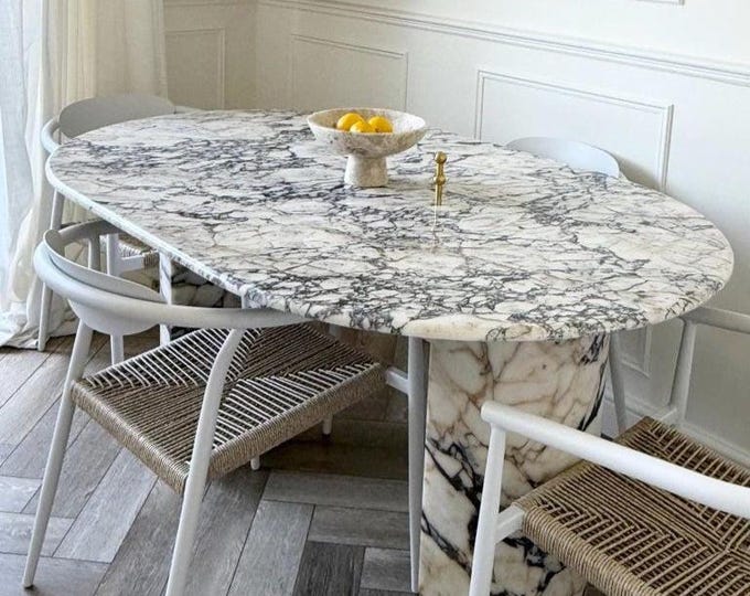 Oval Calacatta Table Top | Handmade Dining Top | Luxury Italian Marble | (Customisable)
