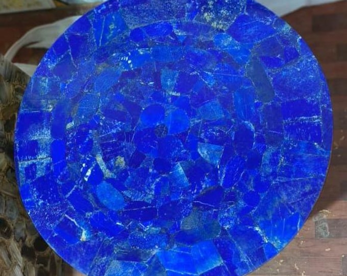 Handmade Lapis Lazuli Round Table Top | Customizable Gemstone Mosaic