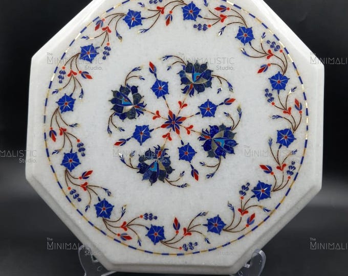 Handmade Marble Decorative Plate | Gemstone Inlay, Floral Motif