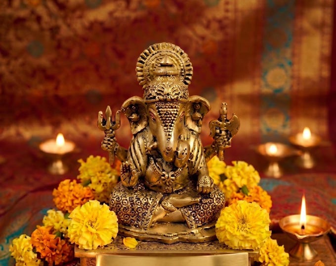 Lord Ganesha Brass Statue |  Pooja Room Figurine | 2.5 Inch