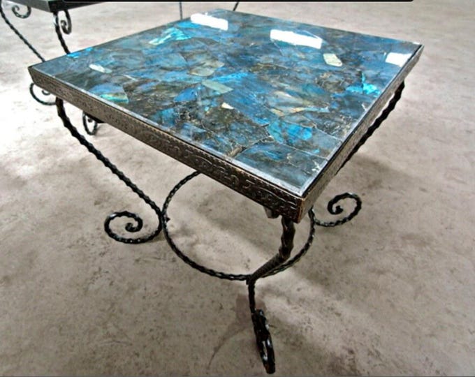 Square Labradorite Stone Table Top | Custom Coffee Table