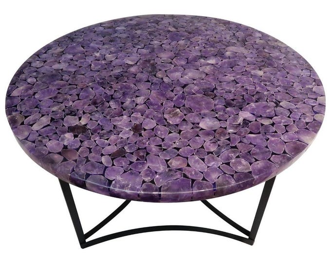 Handmade Amethyst Pebble Table Top | Custom Crystal Decor