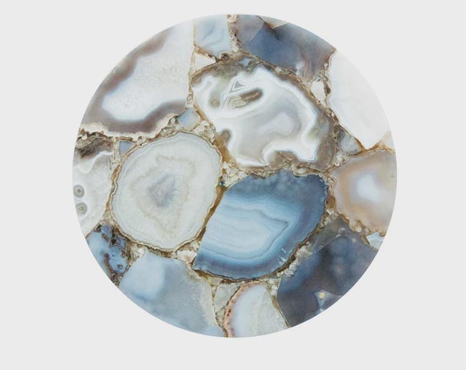 Handmade Blue Agate Round Table Top | Gemstone Inlay Centerpiece