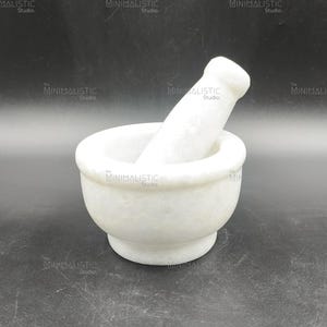 Makrana White Marble Mortar and Pestle | Stone Grinder for Kitchen & Decor | Handmade Herb Crusher | Traditional Spice Masher