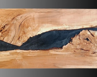 Acacia Wood Rectangular Black Epoxy River Table Top |  Blue Resin Dining Furniture (Customizable)
