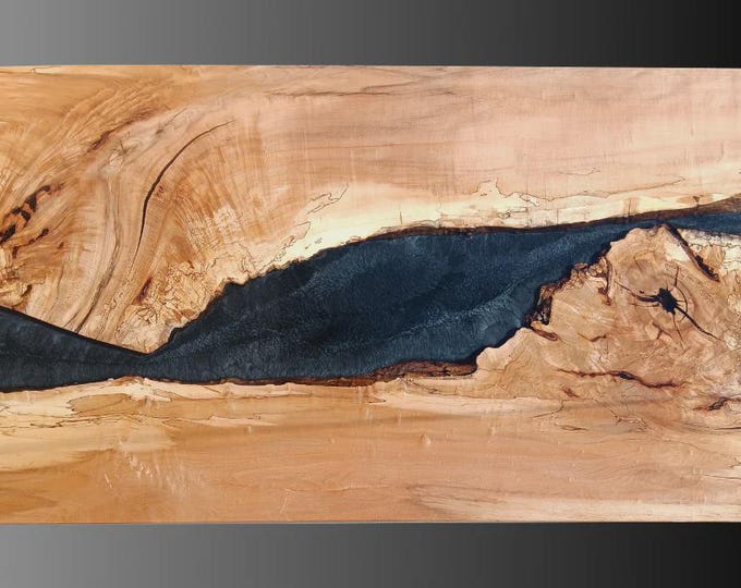 Acacia Wood Black Epoxy River Table Top | Live Edge Slab (Customisable)