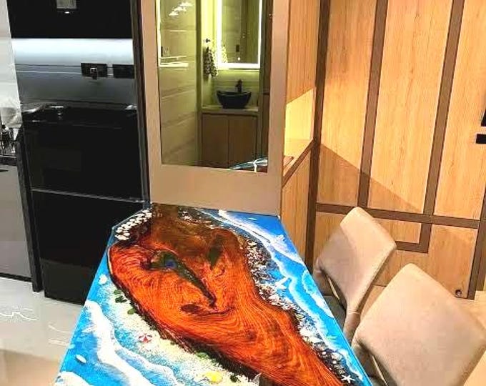 Acacia Wood Epoxy Table Top | Beach Shore, Live Edge (Customisable)