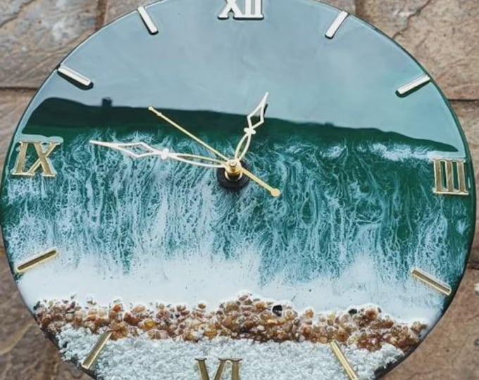 Acacia Wood & Blue Resin Wave Clock | Coastal Nautical Decor