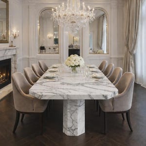 Rectangular Calacatta Table Top | Marble Dining Table Handmade Italian | (Customisable)