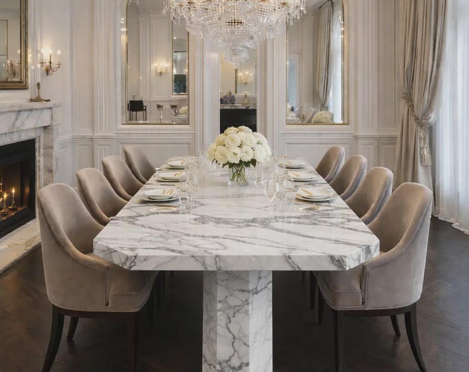 Rectangular Calacatta Table Top | Marble Dining Table Handmade Italian | (Customisable)