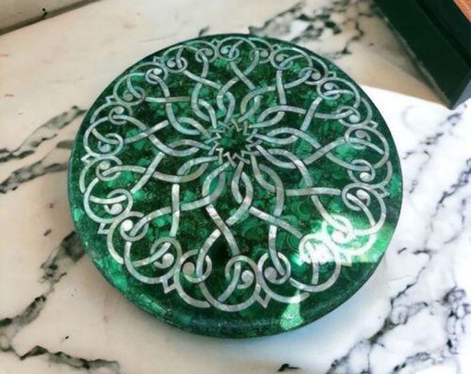 Handmade Malachite Inlay Table Top | Floral Gemstone, Custom