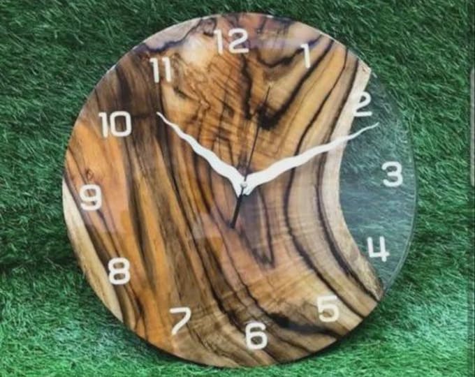 Handmade Acacia Wood Wall Clock | Modern Epoxy Resin Art Decor