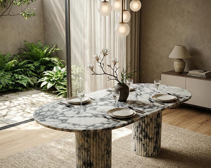 Calacatta Viola Marble Oval Dining Table Top | Organic Luxury Italian | (Customisable)