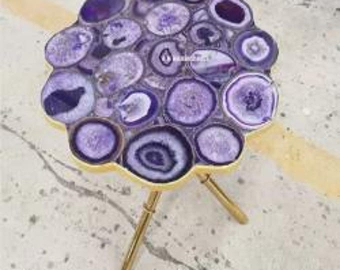 Purple Agate Table Top | Gemstone Coffee Table | Round | (Customisable)