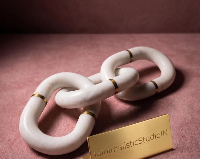 Marble Interlock Showpiece | Handmade White Marble Chain Decor | Artisan Gift | 13 Inch