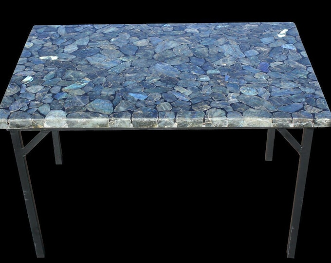 Labradorite Gemstone Table Top | Blue Crystal | Rectangular | Dining Coffee Table | (Customisable )
