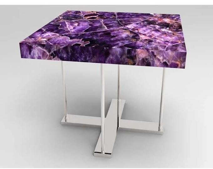 Square Amethyst Table Top | Purple Gemstone | Crystal Coffee & Dining Table Luxury Vastu Decor | (Customisable)