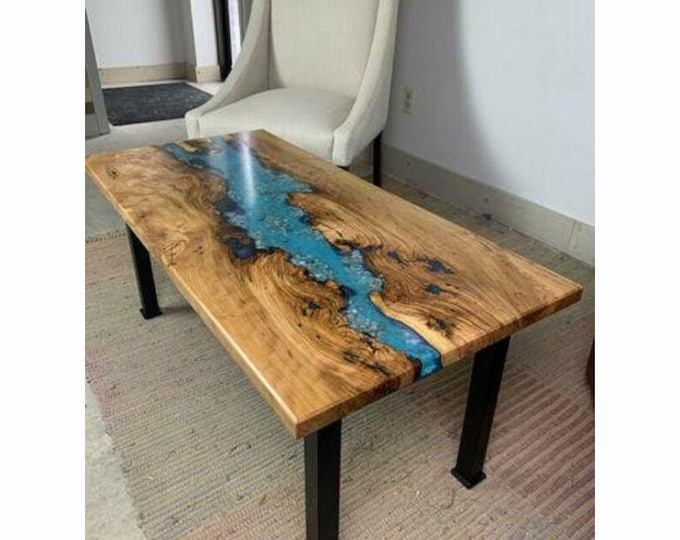 Luxury Blue Epoxy Acacia Wood Table Top | Rectangular | Dining Coffee Table | (Customisable)