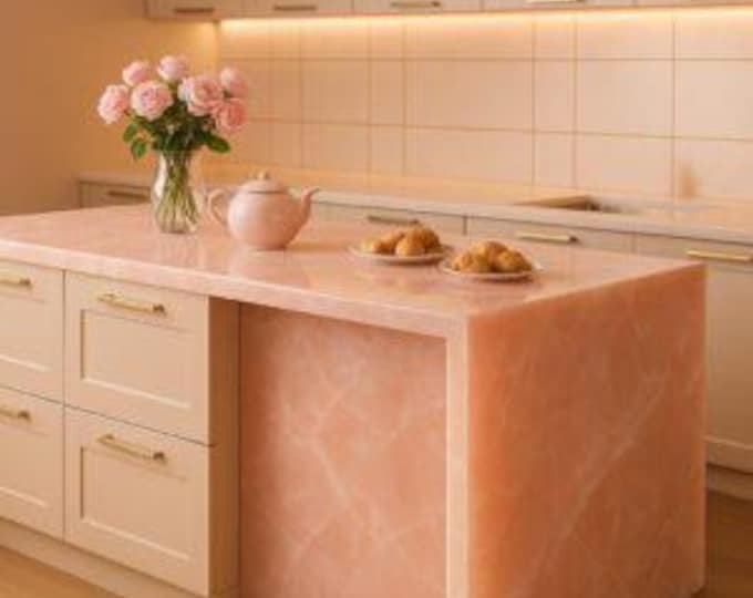 Rose Quartz Rectangular Kitchen Countertop | Vanity Slab | Dining Table Top | (Customizable)