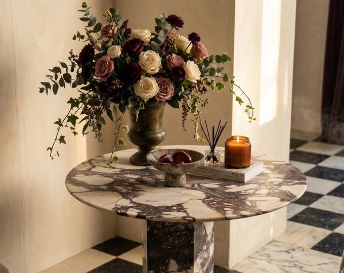 Calacatta Viola Marble Round Side Table | Matching Pedestal Legs | Handmade | (Customisable)