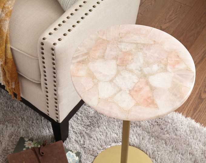 Round Rose Quartz Table Top | Customizable Crystal Table
